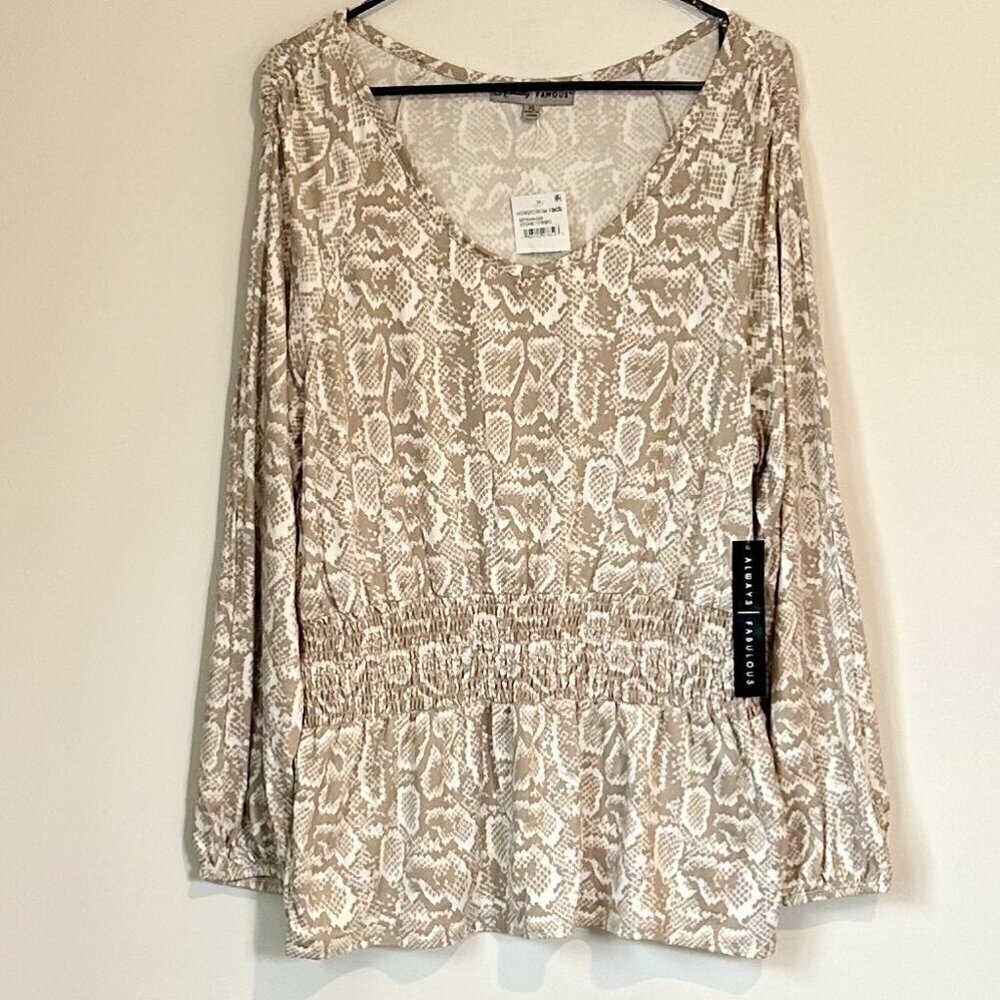 NWT Absolutely Famous Cinched Waist Taupe Animal Print Top - XL